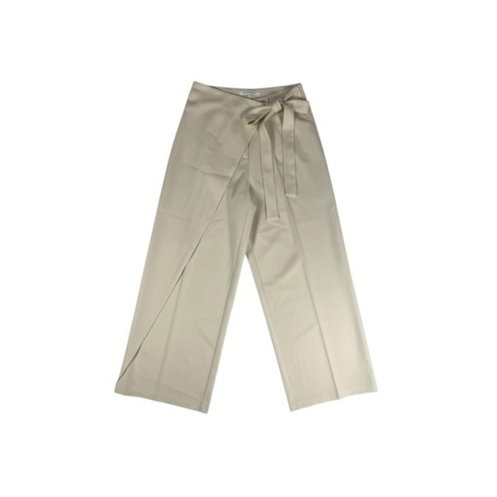 Commense Cream High Waisted Wide Leg Wrap Front Tie Trousers Beige Size M NEW